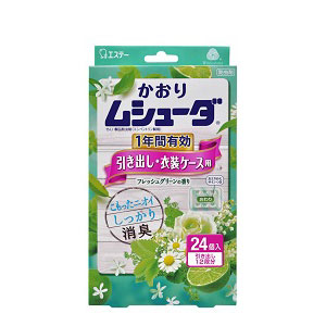 エステー かおりムシューダ 1年間有効 引き出し・衣装ケース用 24個入 フレッシュグリーンの香り