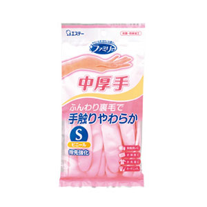 エステー ファミリー ビニール手袋 中厚手 指先強化 S ピンク 1双