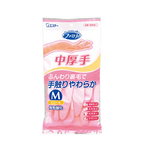 エステー ファミリー ビニール手袋 中厚手 指先強化 M ピンク 1双