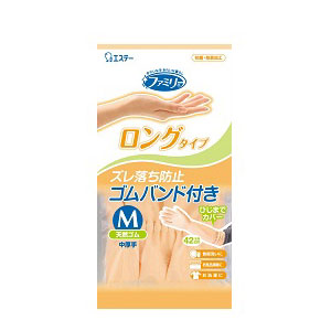 エステー ファミリー 天然ゴム手袋 中厚手 ロングタイプ M ピンク 1双