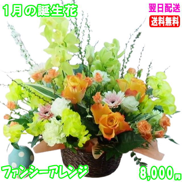 1月の誕生花★ファンシーアレンジ8,000円【送料無料】【写真付きメッセージ選択可】