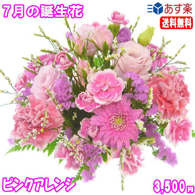 7月の誕生花★ピンクアレンジ3,500円【送料無料】花言葉付き【トルコキキョウ】【写真付きメッセージ選択可】