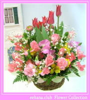 2月の誕生花★スプリングアレンジ花言葉付き5,000円【送料無料】【チューリップ】【四つ葉メッセージボトル選択可】ネット特価！！