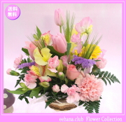 2月の誕生花★ナチュラルアレンジ花言葉付き3,500円【送料無料】【チューリップ】【四つ葉メッセージボトル選択可】ネット特価！！