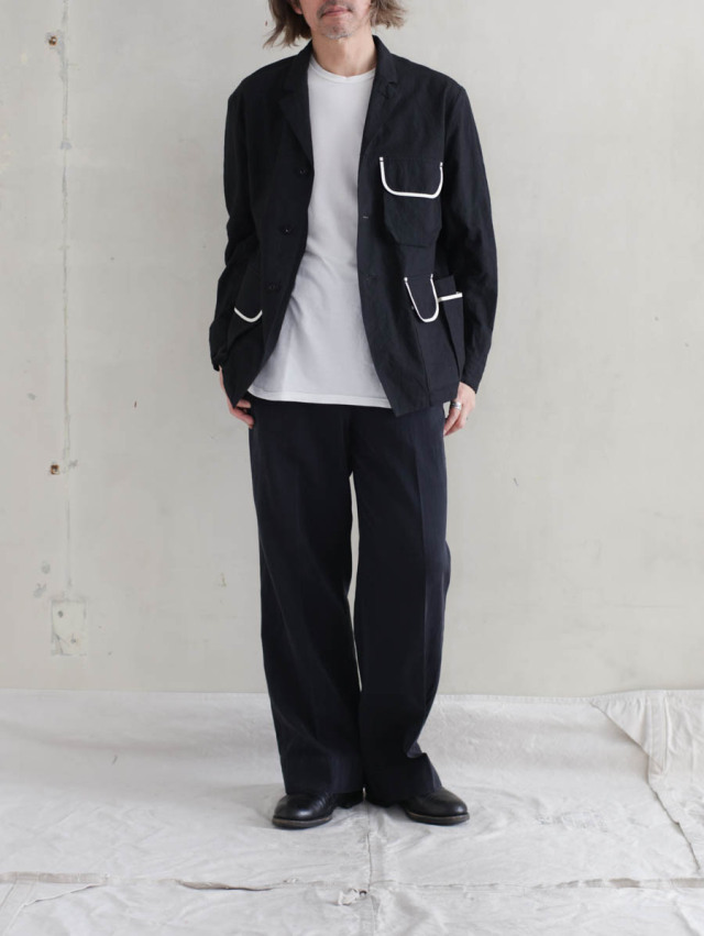 美品　ASEEDONCLOUD　コットン　ノーカラージャケット　ブラック　日本製 ASEEDONCLOUD アシードンクラウド｜family traditions jacket