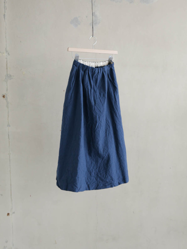 ゴーシュ / リネンコットンツイルフレアギャザースカート ブルー 