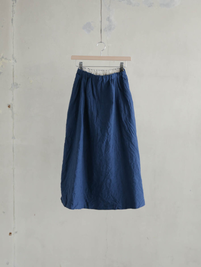 ゴーシュ / リネンコットンツイルフレアギャザースカート ブルー 
