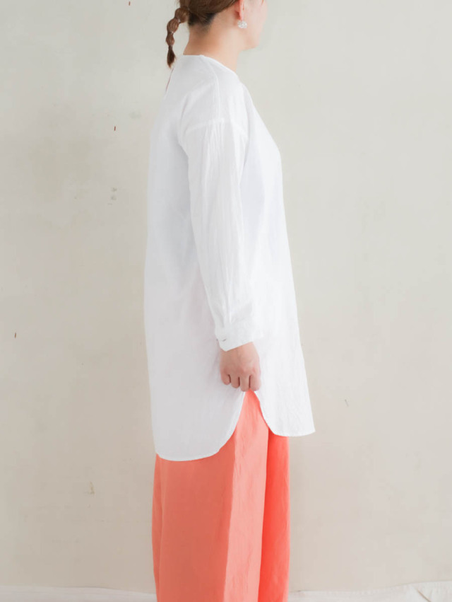 ゴーシュ｜コットンリネンライトキャンバスロングブラウス ホワイト