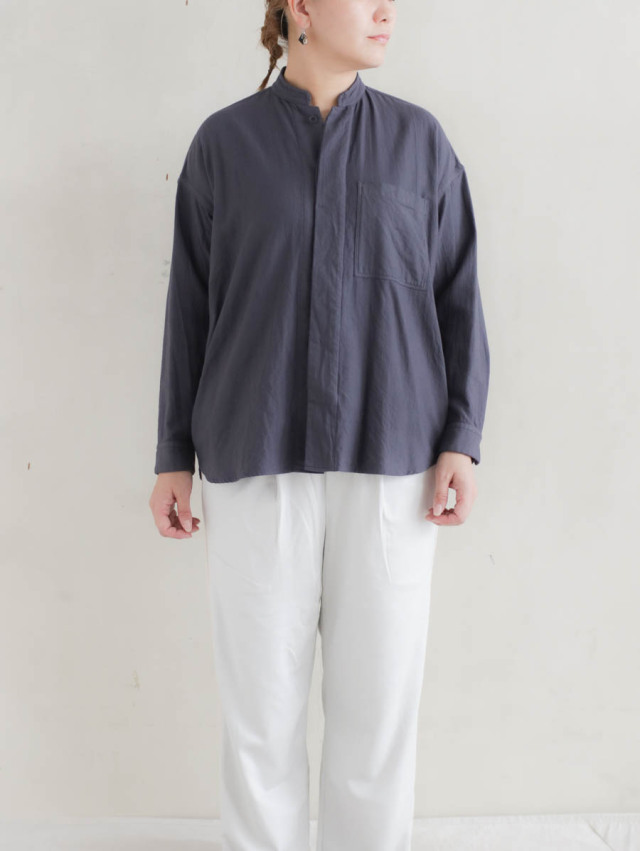 日本全国送料無料商品 特集 ゴーシュ / チャコール 20/1オーガニックツイルスタンドカラーシャツ シャツ/ブラウス(長袖/七分)