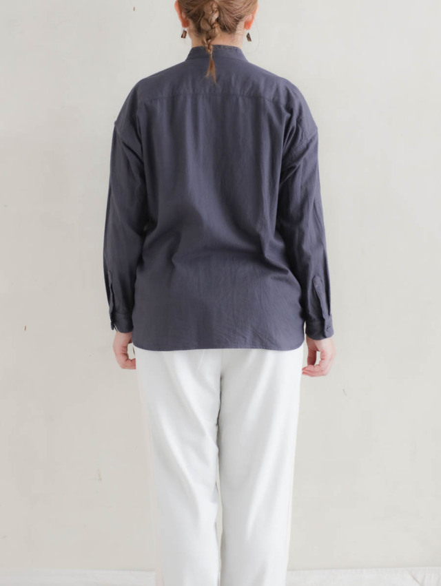 ゴーシュ｜20/1オーガニックツイルスタンドカラーシャツ チャコール