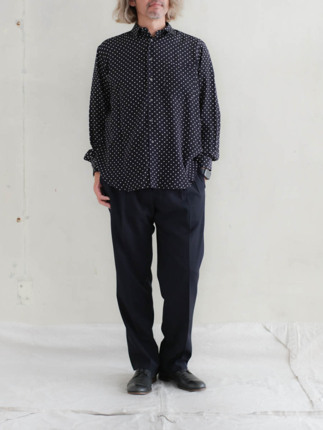 HEUGN ユーゲン｜Alf Silk Dot（ブラック）シルクドットシャツ
