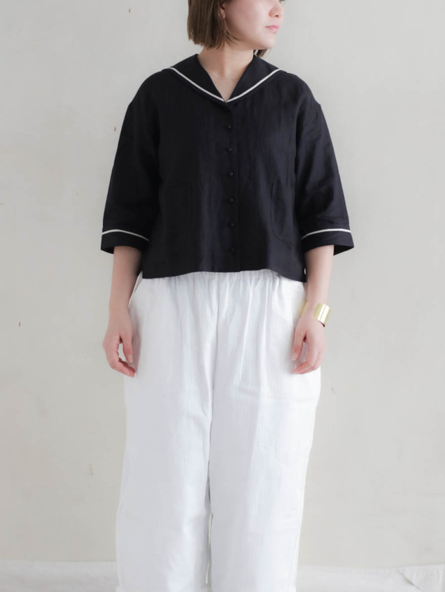 MAGALI マガリ / キャンバスリネンセーラーカラーブラウス ブラック 