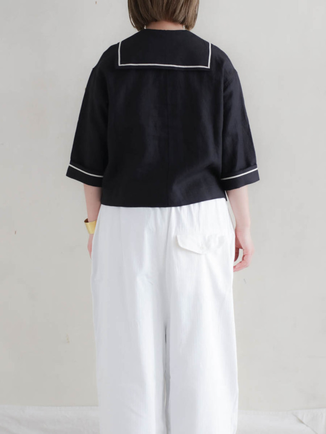 MAGALI マガリ / キャンバスリネンセーラーカラーブラウス ブラック 