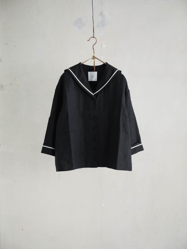 MAGALI マガリ / キャンバスリネンセーラーカラーブラウス ブラック 