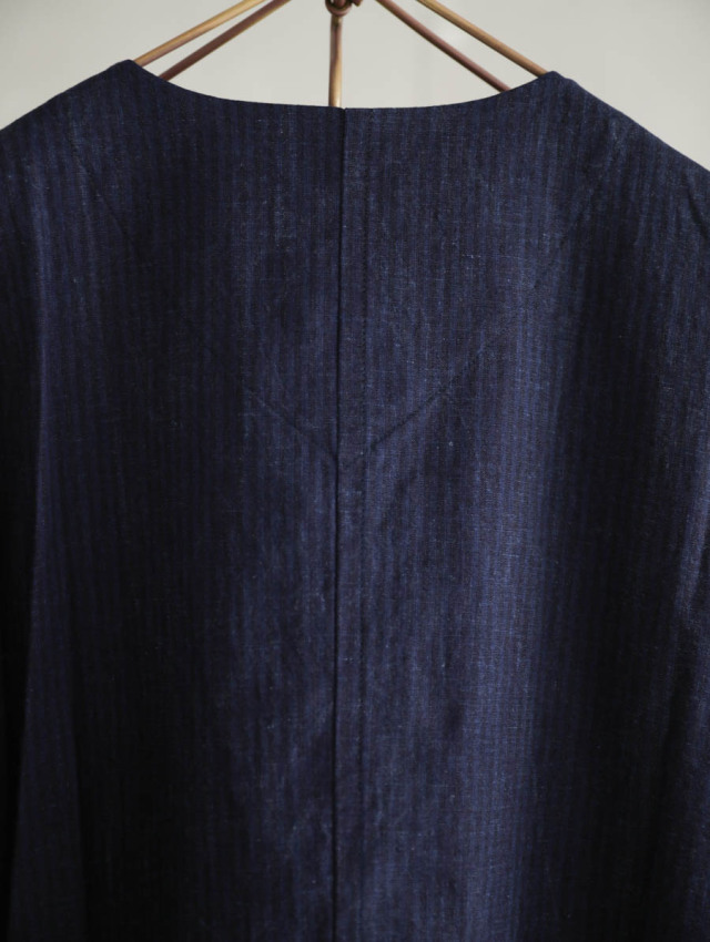 MAGALI マガリ｜インディゴコットンリネンフリルワンピース（ネイビー）