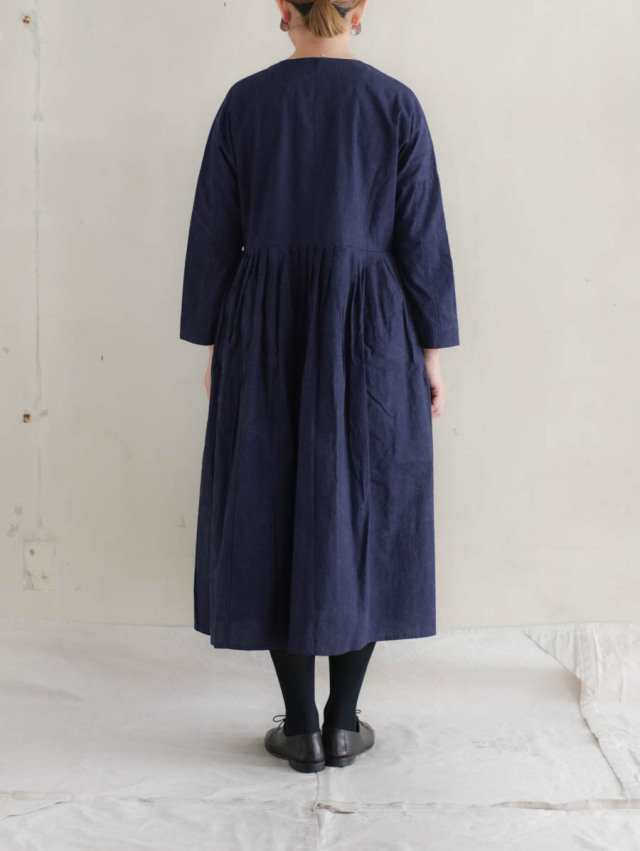 MAGALI マガリ｜インディゴコットンリネンフリルワンピース（ネイビー）