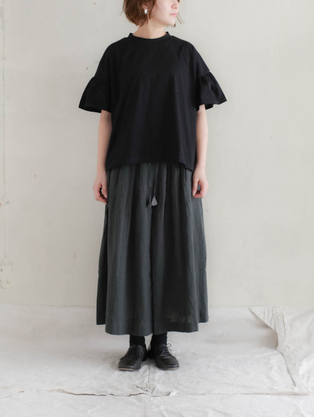 MAGALI マガリ｜コットンリネンストライプタックワイドパンツ