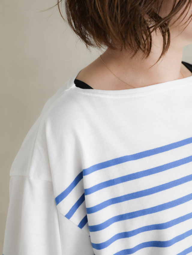 OUTIL ウティ｜tricot aast（off/dazzling blue）バスクシャツ