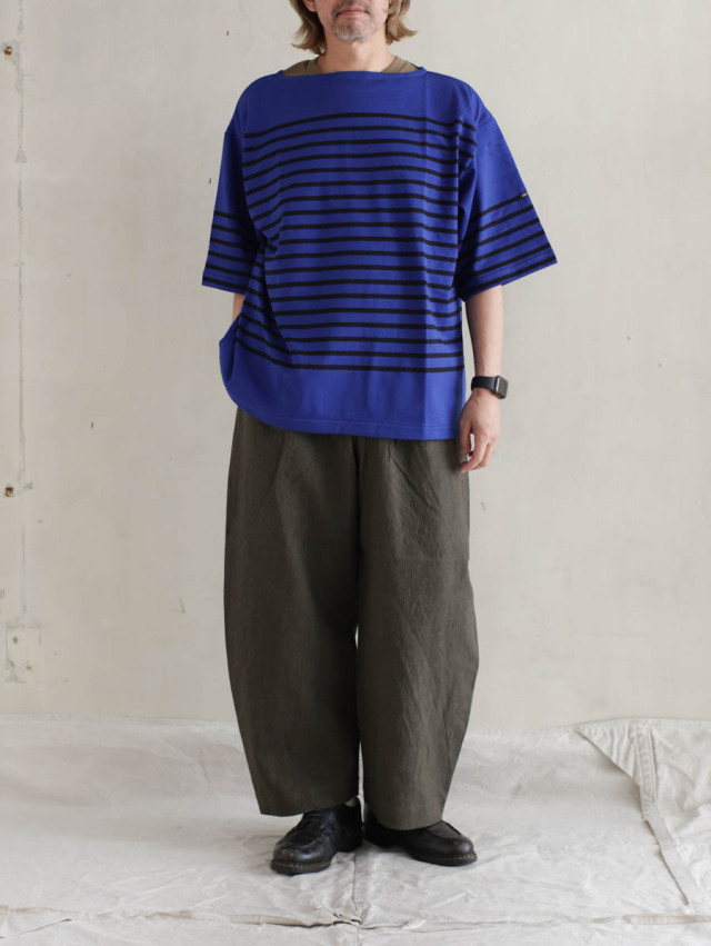 OUTIL ウティ｜tricot aast short（blue quartz × black）半袖バスクシャツ