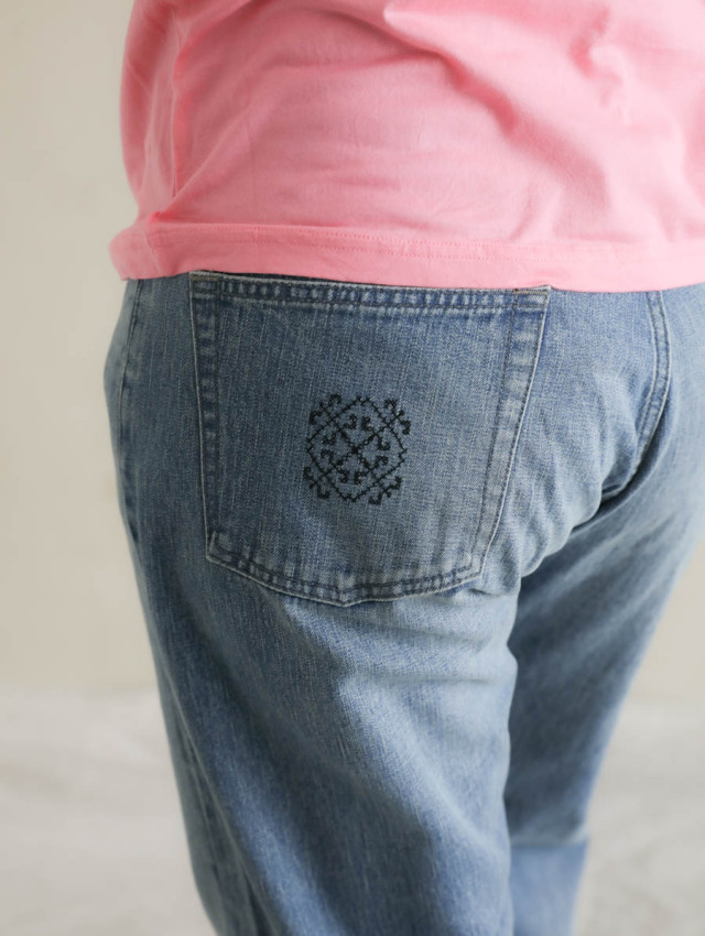 OUTIL ウティ｜pantalon boudes（fade blue embroidery）デニムトラウザー
