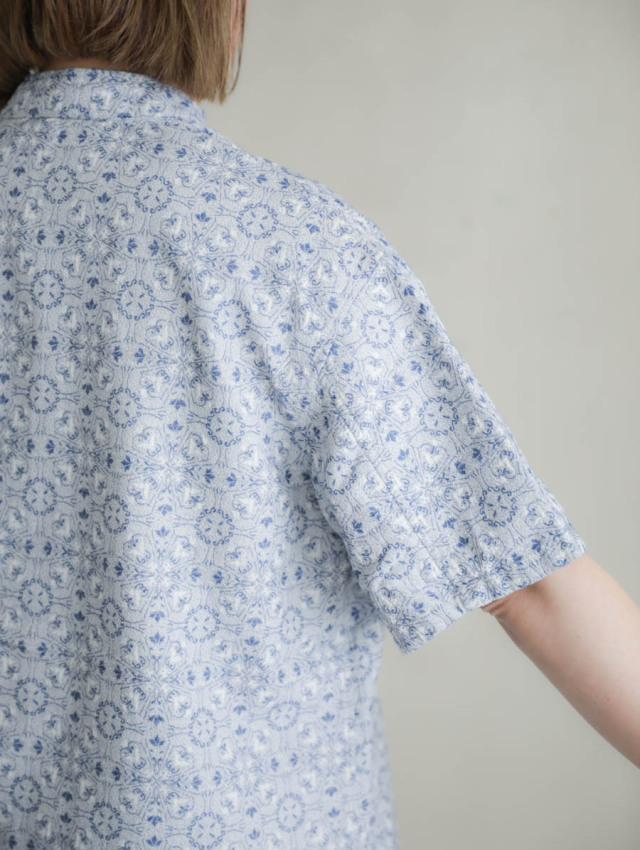 OUTIL ウティ / chemisier arley 半袖シャツ white × indigo