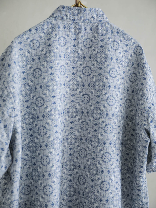 OUTIL ウティ / chemisier arley 半袖シャツ white × indigo