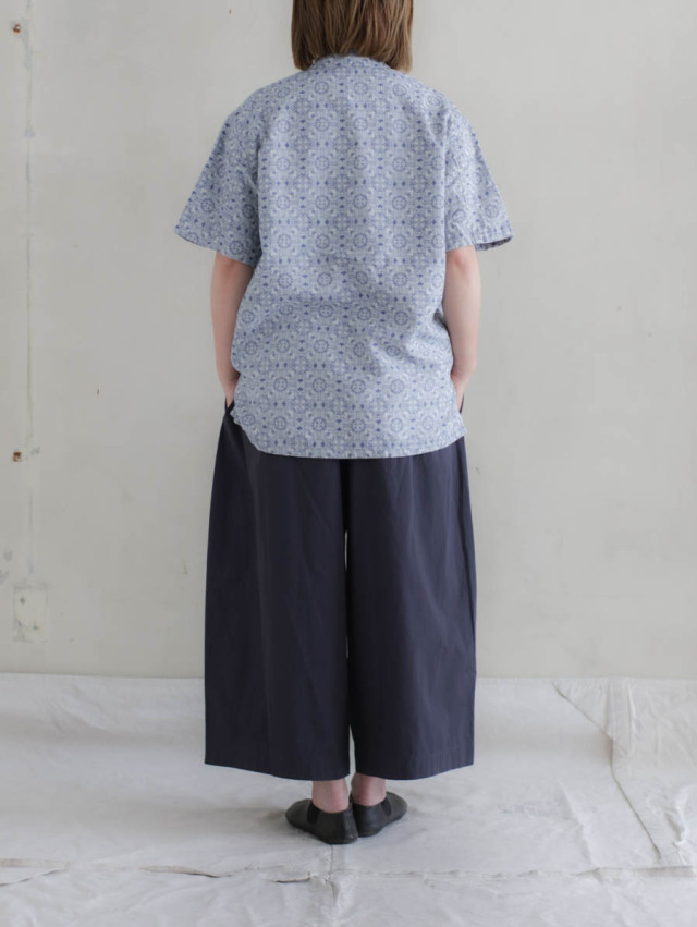 OUTIL ウティ / chemisier arley 半袖シャツ white × indigo