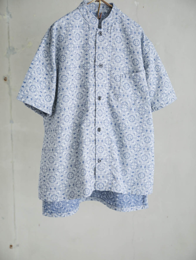 OUTIL ウティ / chemisier arley 半袖シャツ white × indigo