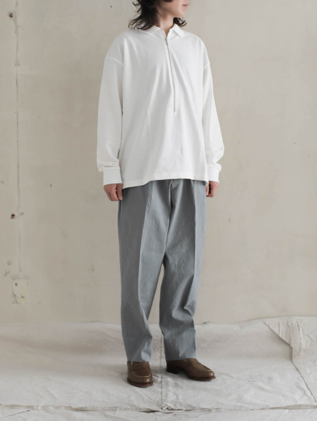 REVERBERATE リバーバレイト / ZIP LONG SLEEVE POLO ホワイト