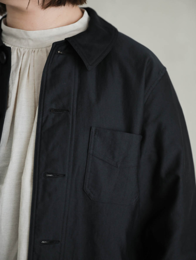 1920s ライトウェイトブラックモールスキン アトリエコート 背中心耳 1920s ライトウェイトブラックモールスキン アトリエコート 背