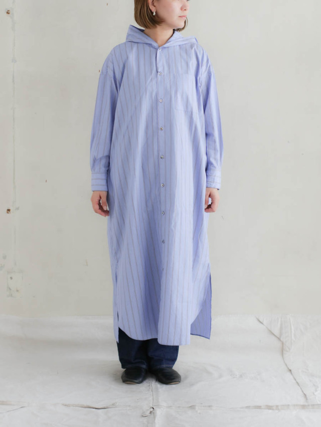 TISSU ティシュ｜ストライプフード付きロングシャツ（ブルー）