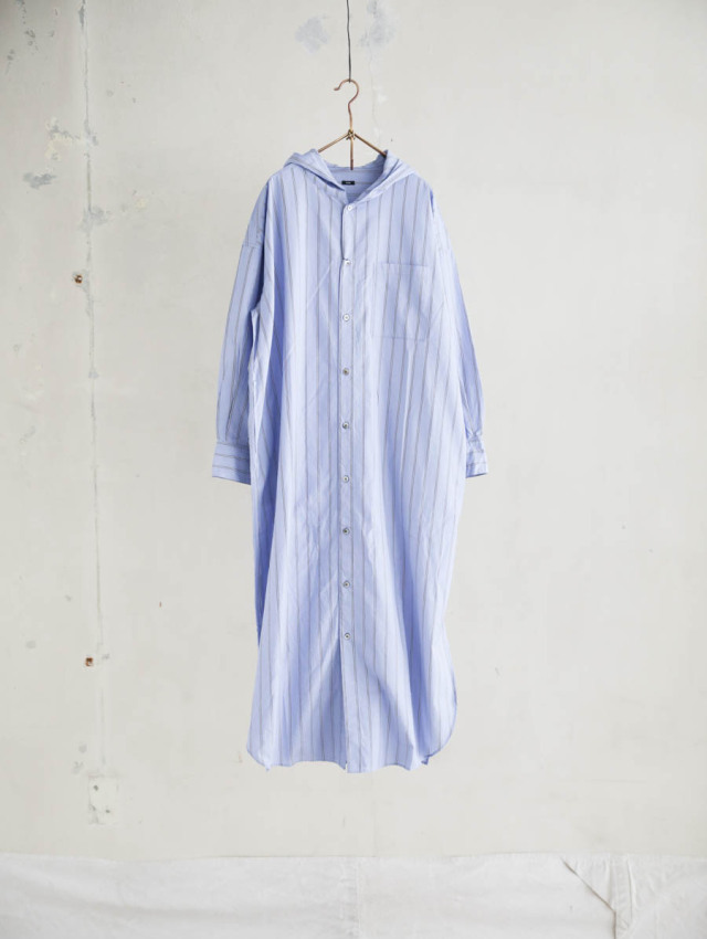 TISSU ティシュ｜ストライプフード付きロングシャツ（ブルー）