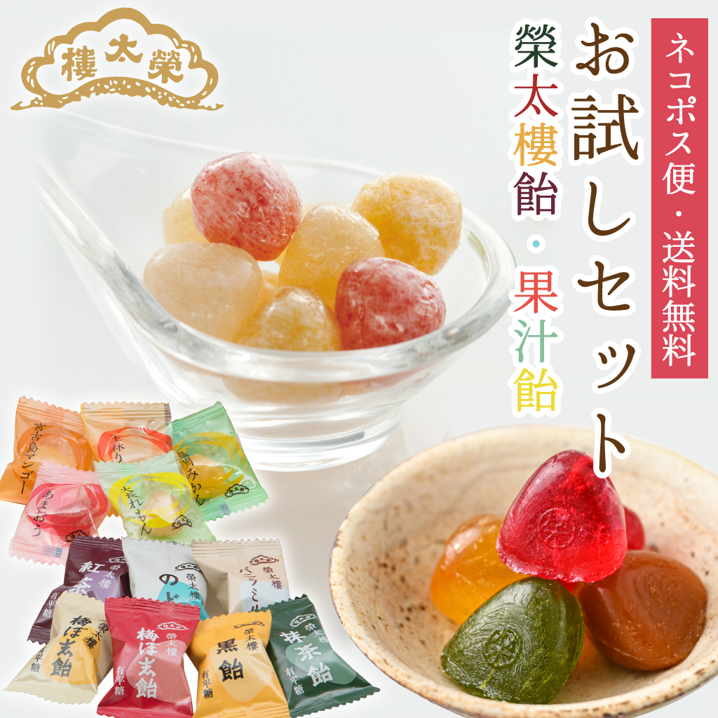 榮太樓 榮太樓飴 果汁飴 12種24粒 お試しセット【ネコポス便・送料無料】大袋