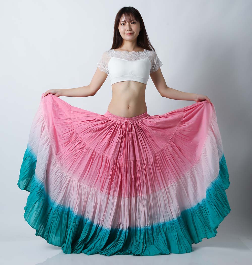 25ヤードスカートA25A-2コットン(ピンク/ライトピンク/エメラルドグリーン)（pink/light pink/emerald green)【送料無料】ベリーダンス、トライバル、ジプシースカート
