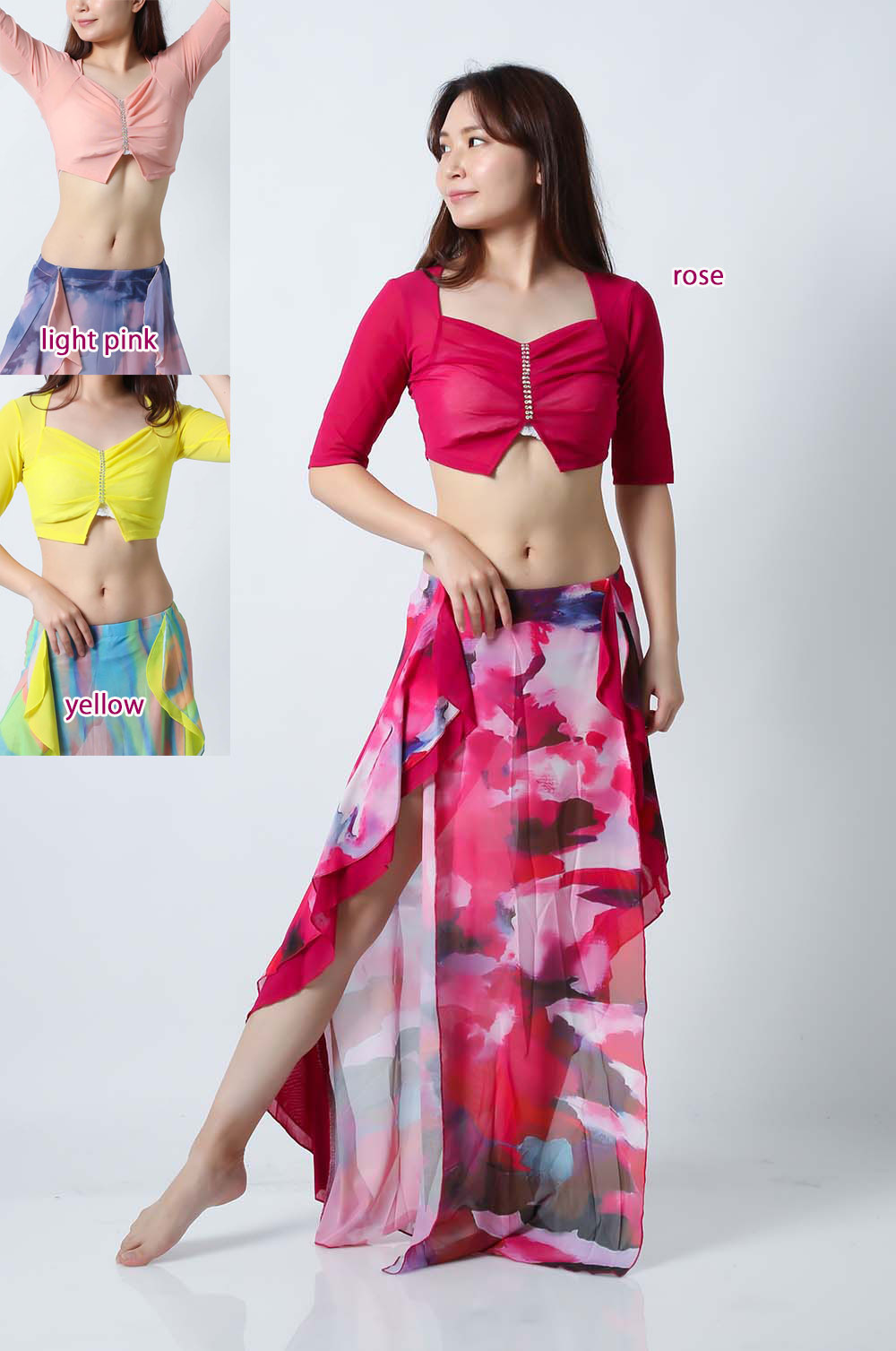 ベリーダンスレッスン着CE39(トップス+スカート)2点セットM-Lサイズ【ネコポス便送料無料】