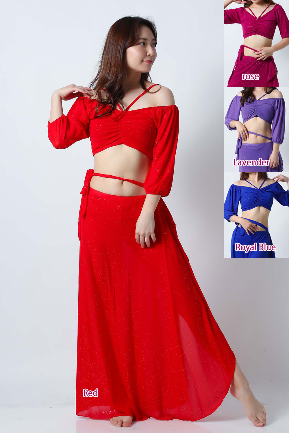 ベリーダンスレッスン着CE42(トップス+スカート+インナーショーツ)3点セット【宅配便送料無料】