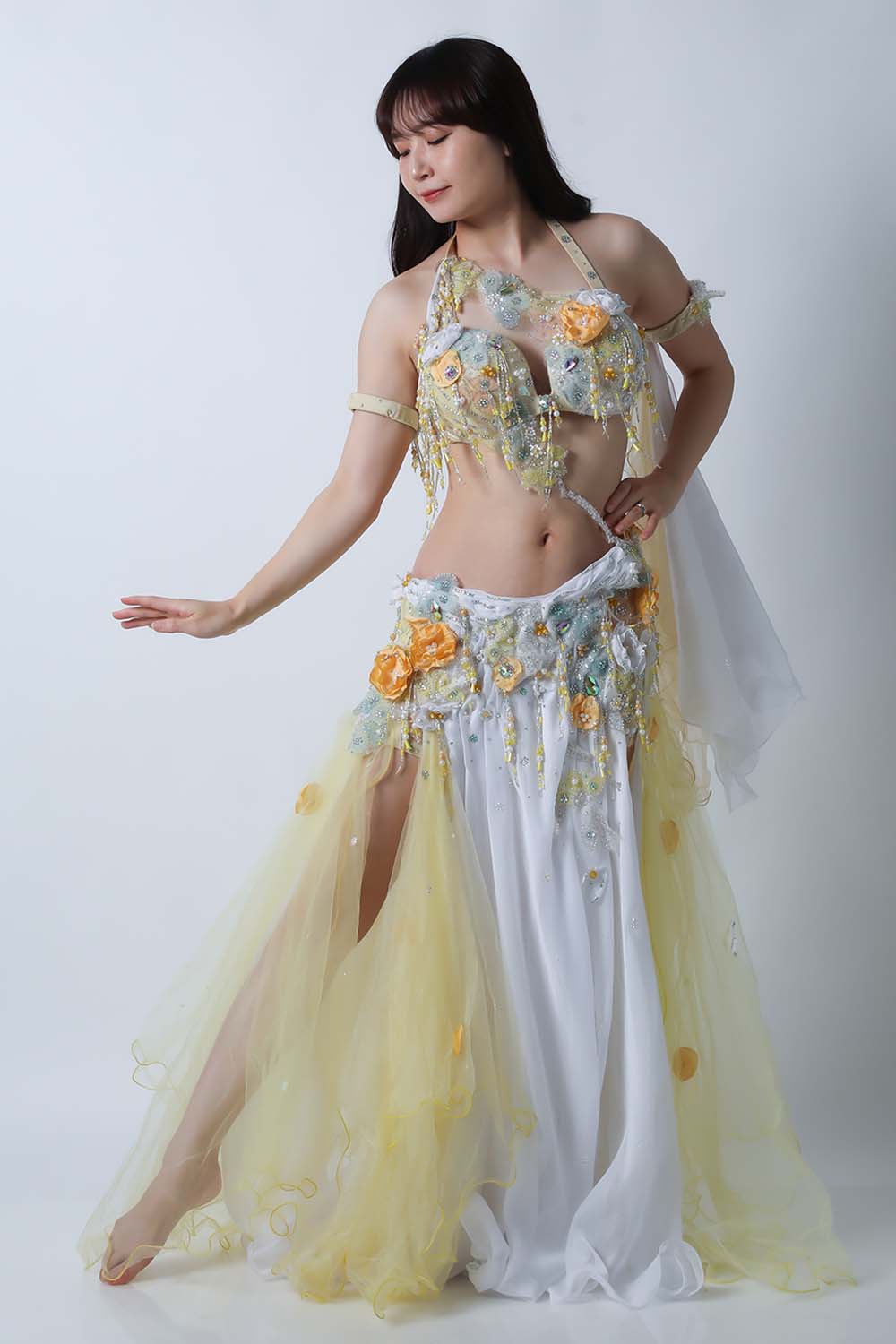 エジプト製HoydaベリーダンスコスチュームCA-COS-A750-1(黄色yellow)【宅配便送料無料】発表会にお勧めです。