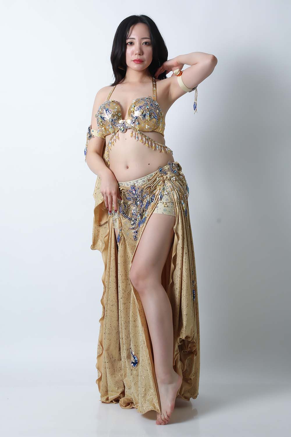 エジプト製HoydaベリーダンスコスチュームCA-COS-A756-1(ゴールド、ベージュ)【宅配便送料無料】発表会、イベントにお勧めです。