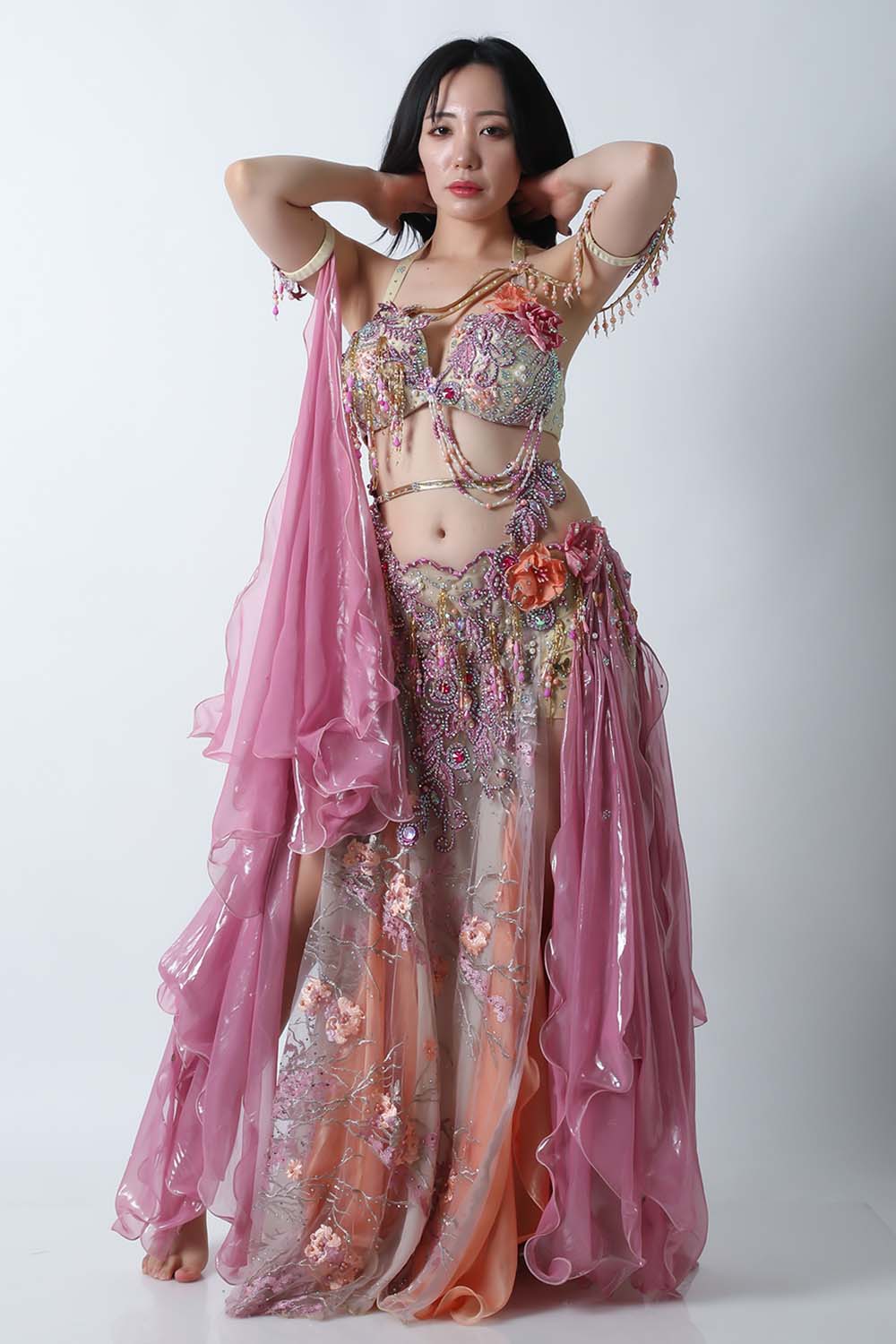 エジプト製HoydaベリーダンスコスチュームCA-COS-A760-1(ピンク)【宅配便送料無料】発表会、イベントにお勧めです。