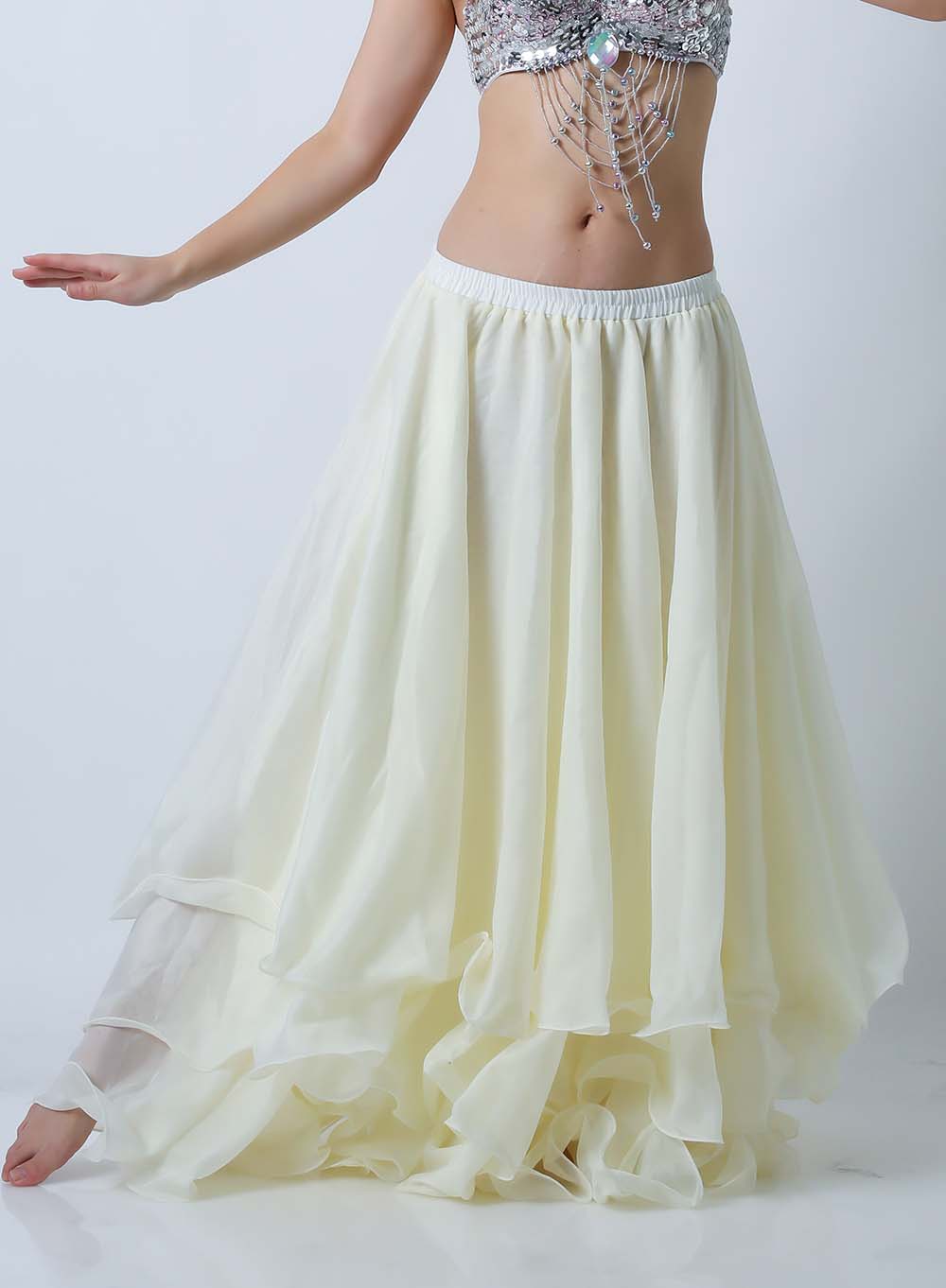 ベリーダンス発表会用スカート10ヤード3段シフォンD11（アイボリー）【宅配便送料無料】