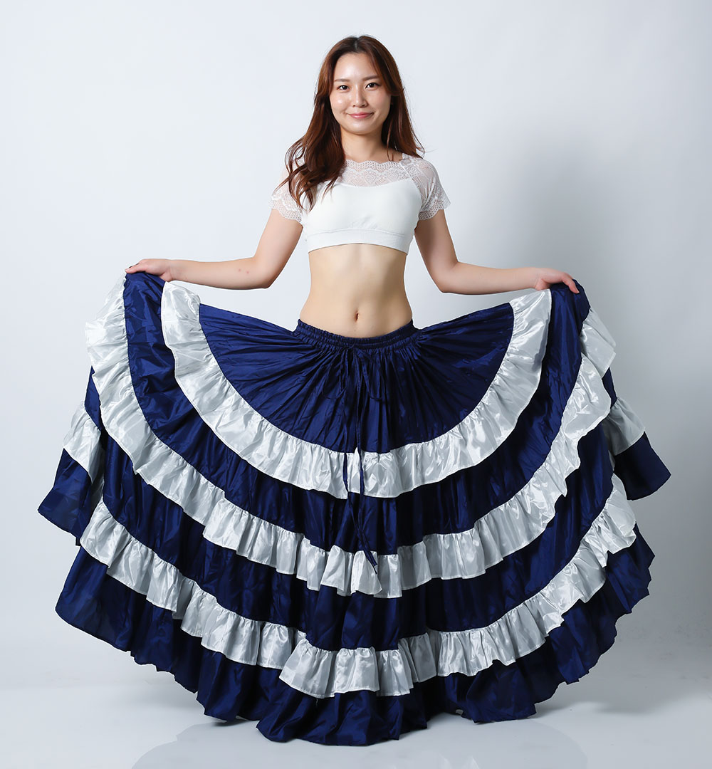 25ヤードスカートD25M-1フリル付きポリシルク（ネイビー&アイボリー)【宅配便送料無料】