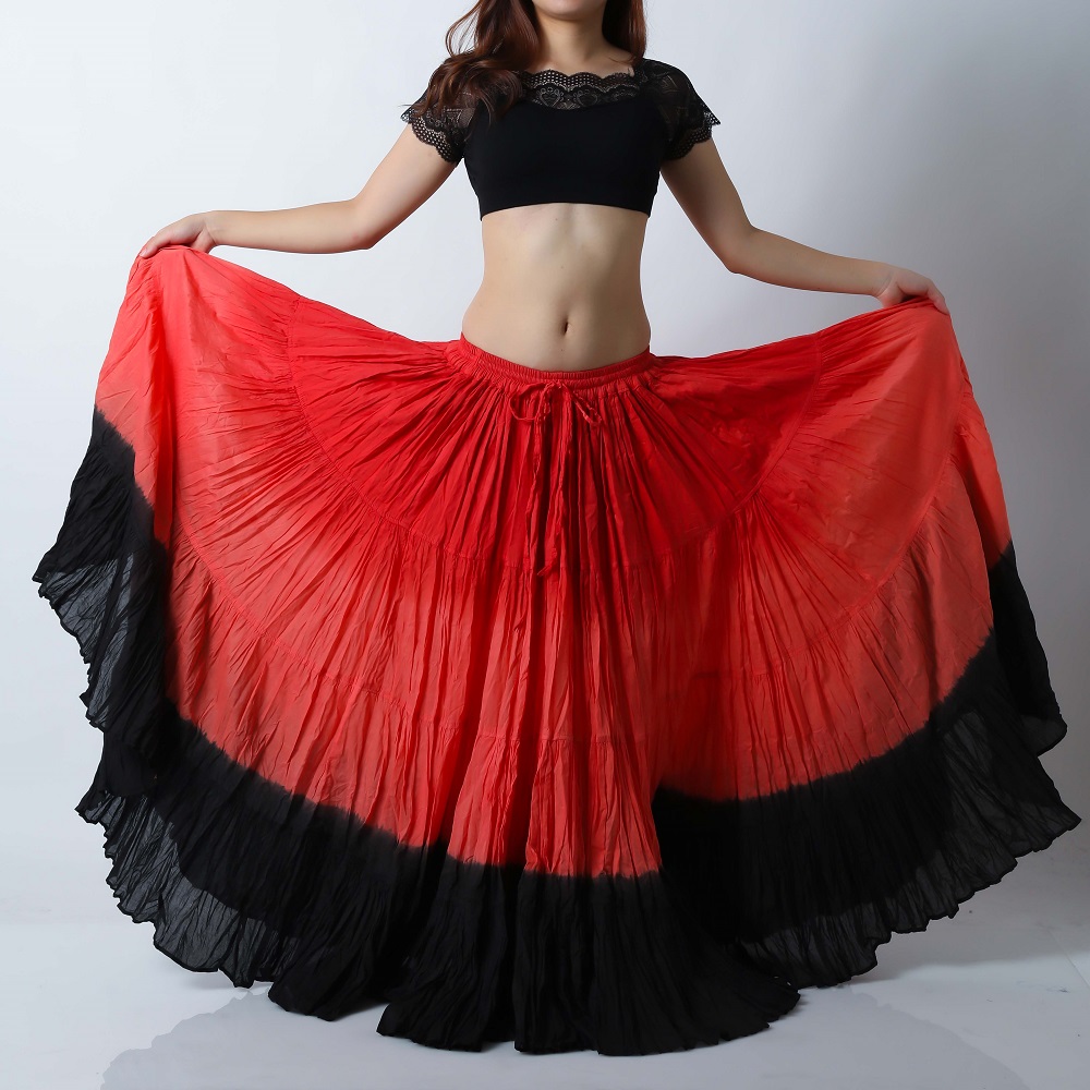 25ヤードスカートD25U-6コットン(赤/サーモンピンク/ブラック)（red/salmon pink/black)【宅配便送料無料】ベリーダンス、トライバル、ジプシースカート