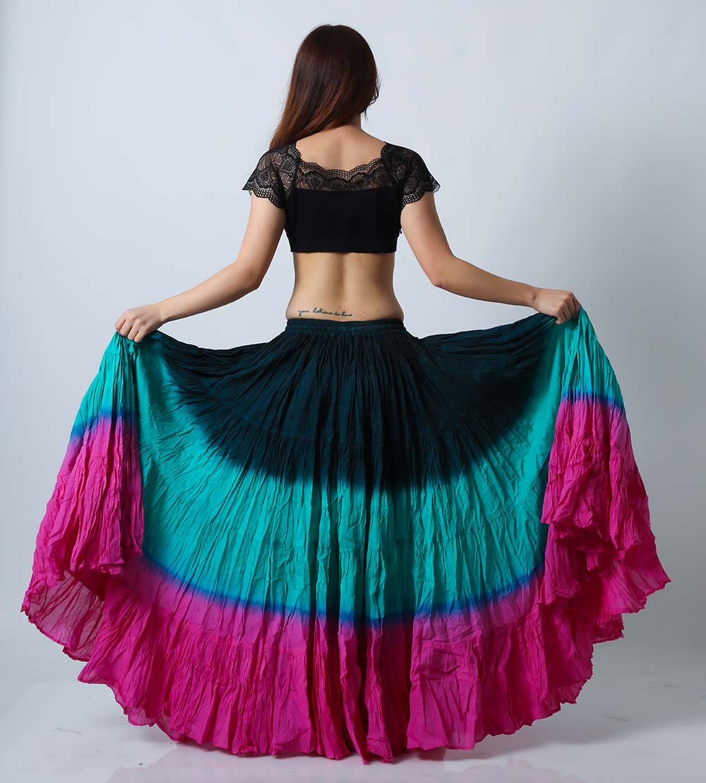 25ヤードスカートD25U-8コットン(ティールグリーン/エメラルドグリーン/ピンク)（teal green/emerald green/pink)【宅配便送料無料】ベリーダンス、トライバル、ジプシースカート