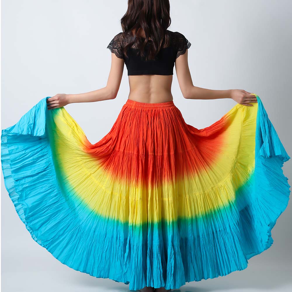 25ヤードスカートD25U-9コットン(オレンジ/黄色/水色)（orange/yellow/light blue)【宅配便送料無料】ベリーダンス、トライバル、ジプシースカート