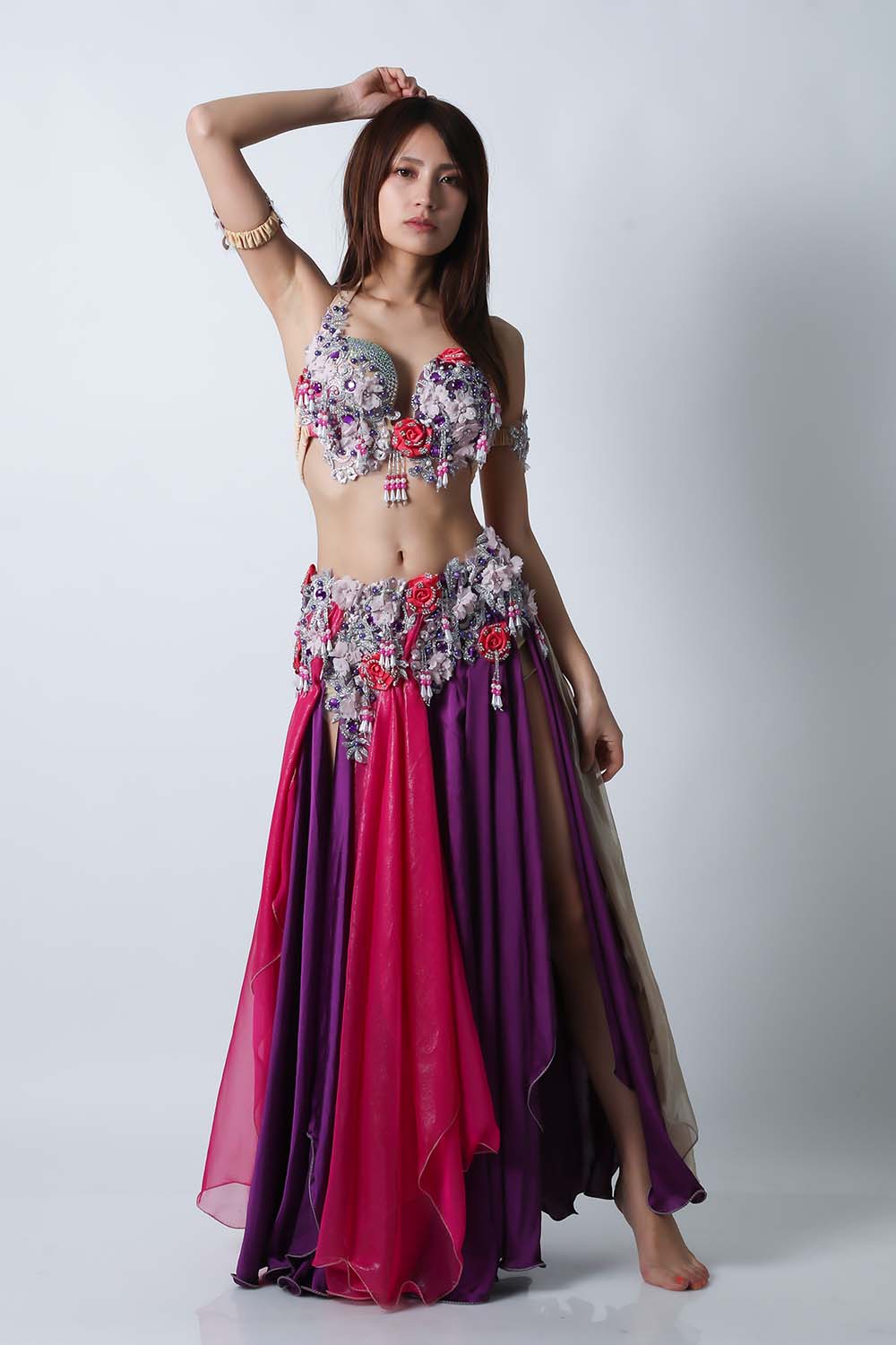 エジプト製【Amr】ベリーダンスコスチュームCF-COS-A324-1(パープル、ローズ)【宅配便送料無料】発表会、イベントにお勧めです。