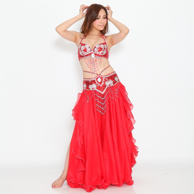格安ベリーダンス衣装、発表会コスチュームCH-COS-A1-23(赤レッド)【宅配便送料無料】