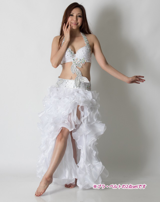 ベリーダンスコスチューム（ブラ＆ベルト２点セット）CH-COSB-A19(white、白)【宅配便送料無料】