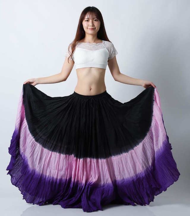 25ヤードスカートA25A-4コットン(黒/ピンク/パープル)（black/pink/purple)【送料無料】ベリーダンス、トライバル、ジプシースカート