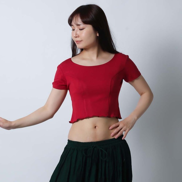 ダンスショート丈トップスC56-8ベリーダンスの練習用ウエア（ワイン）【ネコポス便送料無料】