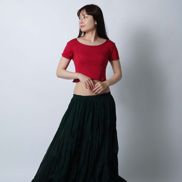 ダンスショート丈トップスC56-8ベリーダンスの練習用ウエア（ワイン